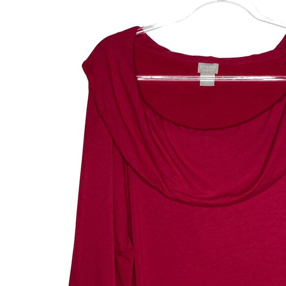 Chicos Zenergy Womens Size 4/XXL Red Cowl Neck Tunic Top Long Sleeve Chico's - Picture 2 of 9